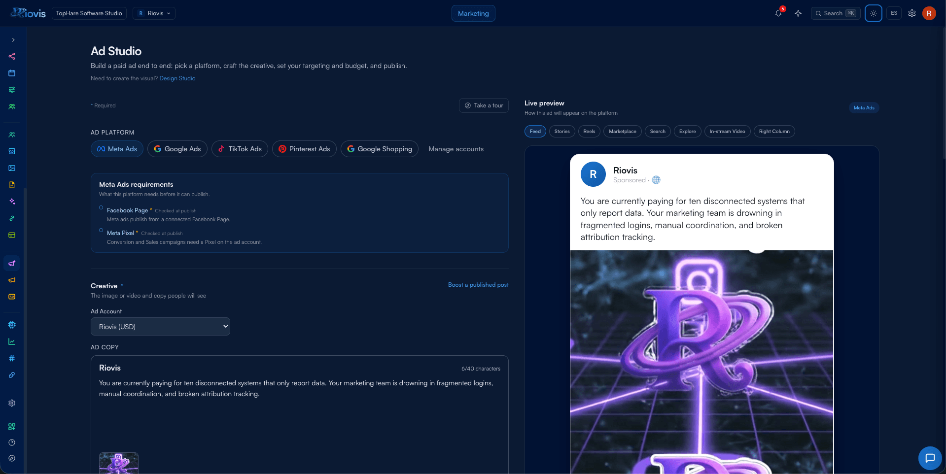 The Riovis marketing dashboard